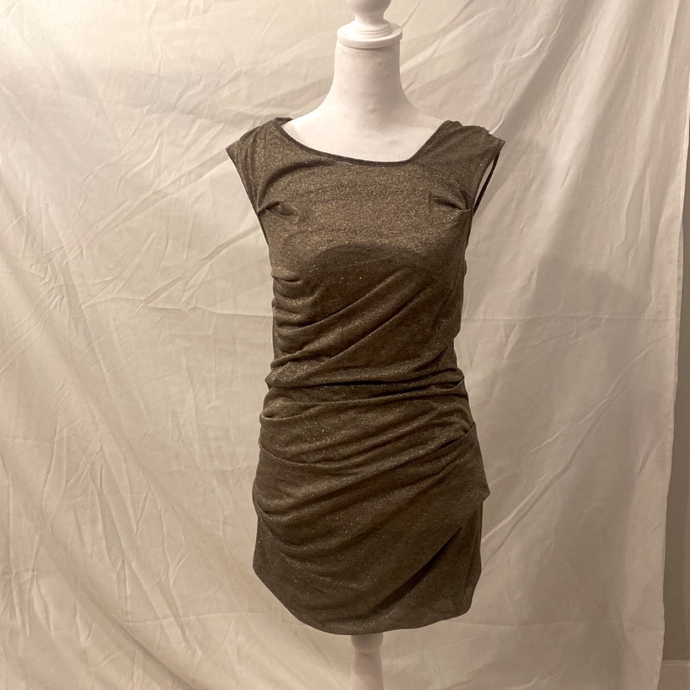 NWT Clu gold shimmer ruched dress size M